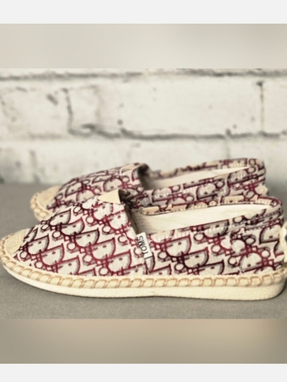 Toms Cream and Burgundy Espadrille Slip-On Shoes - Picture 3 of 10